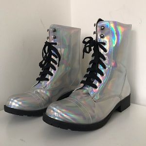 Holographic DollsKill Lace Up Boots Size 8.5